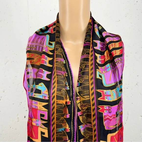 Laurel Burch Purple And Black Silk Cat Scarf 10.5 x 53” - Picture 4 of 12